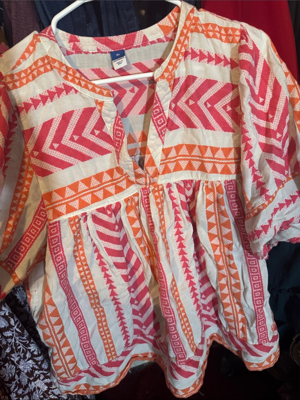 Old Navy Pink & Orange Embroidered Peasant Tunic
